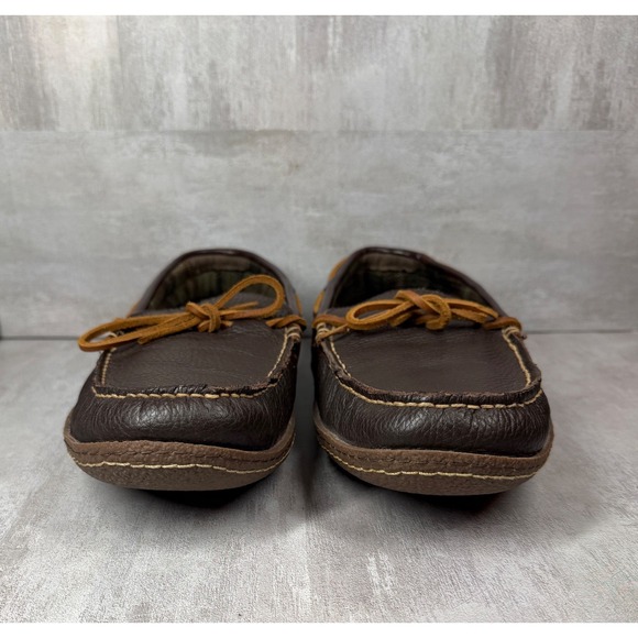 LL Bean Wicked Good Moccasins Mens 13 M Brown Leather Flannel Lined Slippers main image 4